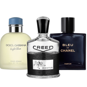 Box of 3 Perfumes: Bleu de Chanel, Creed Aventus, and Light Blue Dolce & Gabbana 100ml